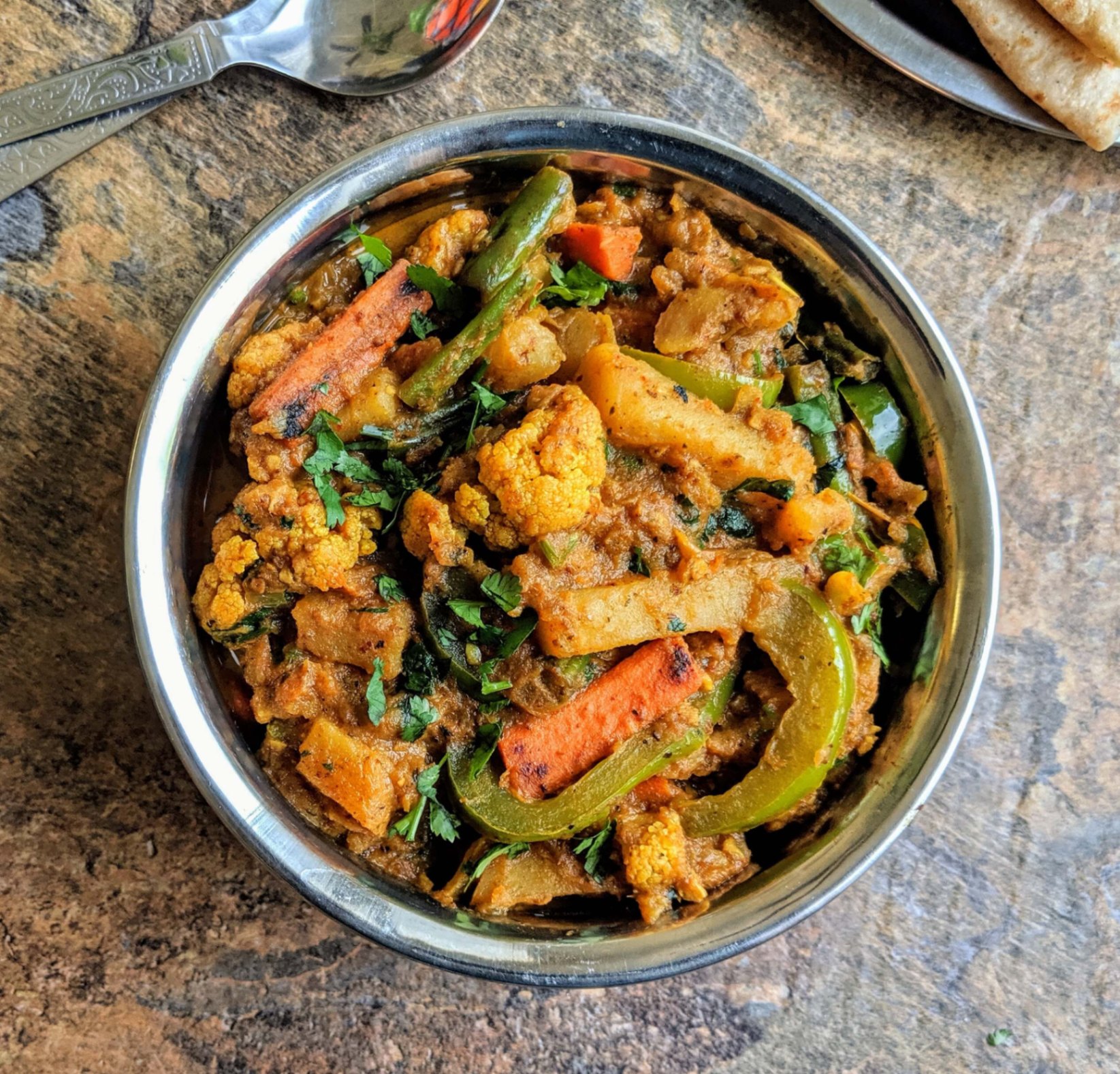 Kadai Veg — Stir-fried spice mix.. Served at Café Malabar, authentic Kerala & Malabar restaurant at 142 Arab Street, Singapore.