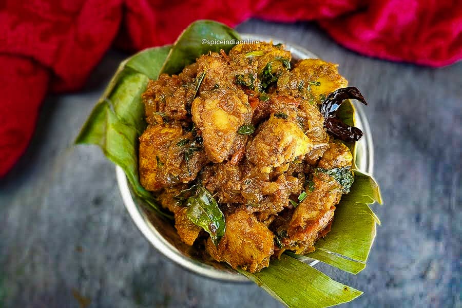 Chicken Varuval — Dry-roasted with layered spice.. Served at Café Malabar, authentic Kerala & Malabar restaurant at 142 Arab Street, Singapore.