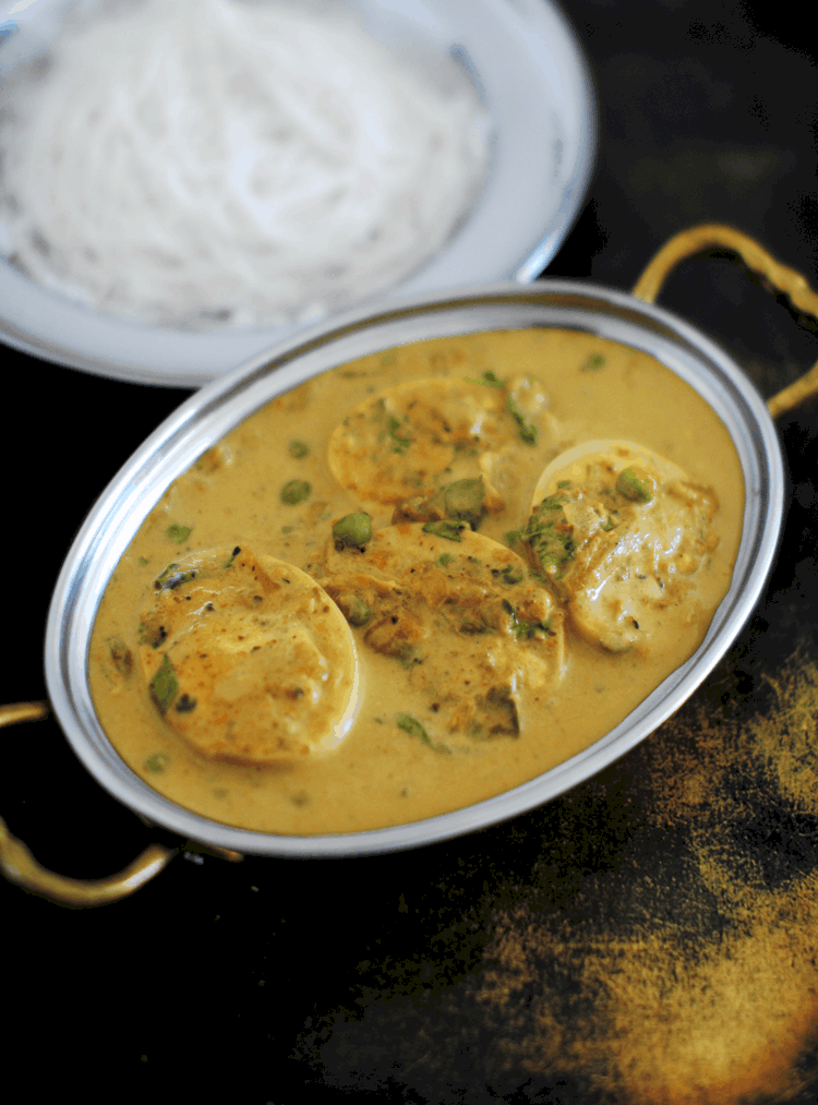 Egg Kurma — Coconut curry.. Served at Café Malabar, authentic Kerala & Malabar restaurant at 142 Arab Street, Singapore.