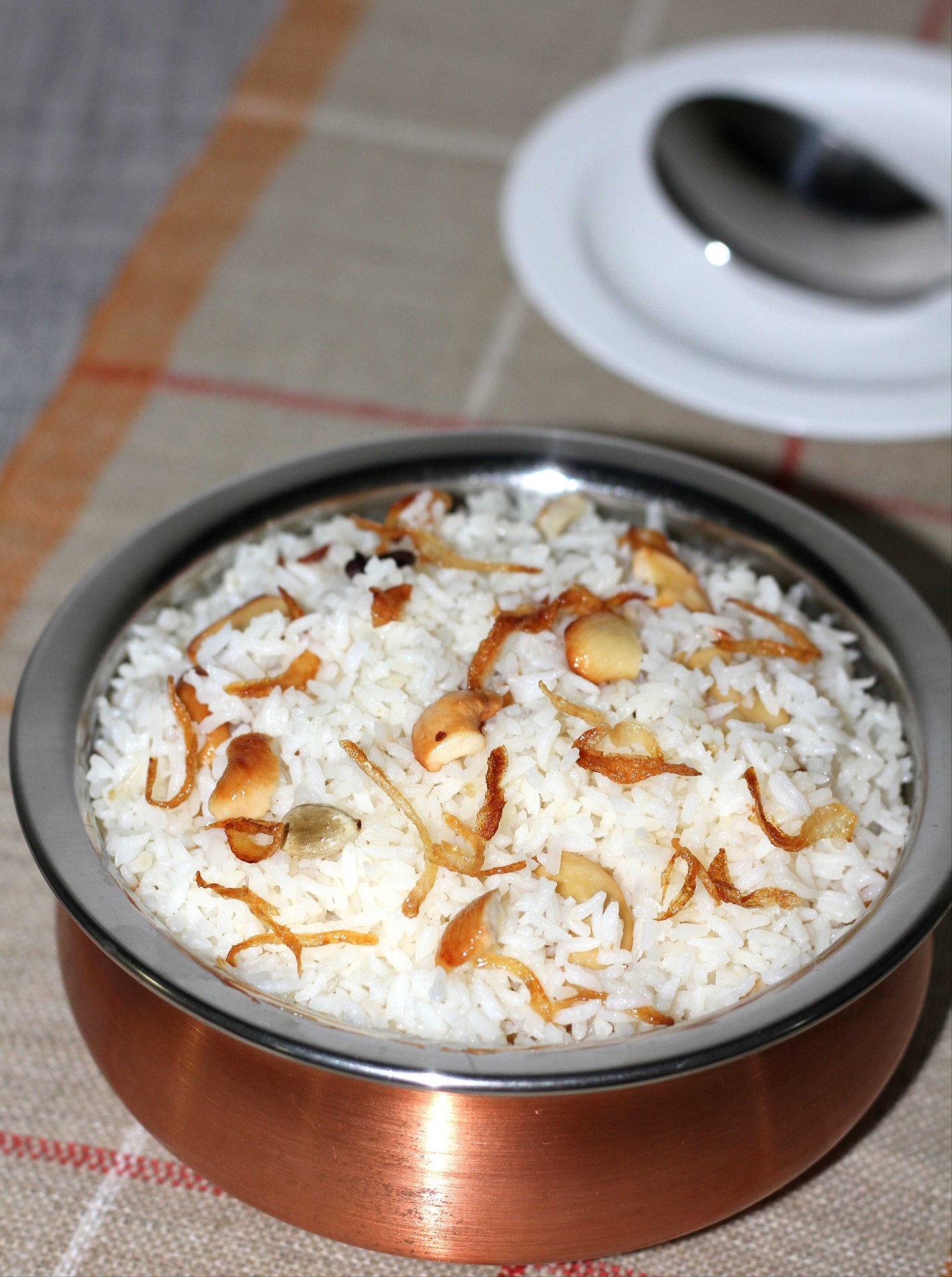 Ghee Rice. Served at Café Malabar, authentic Kerala & Malabar restaurant at 142 Arab Street, Singapore.