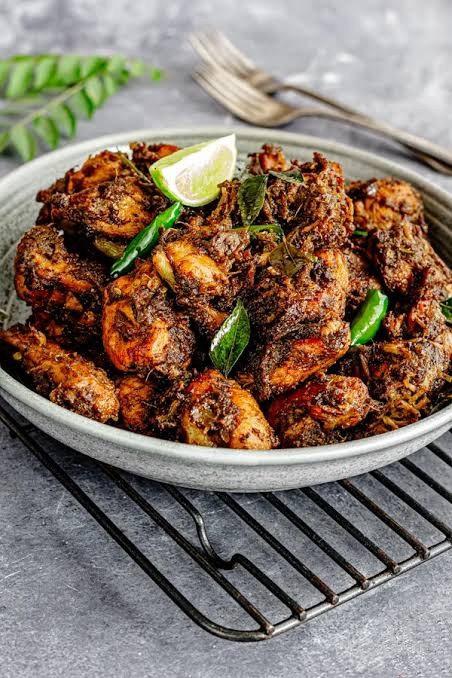 Pepper Chicken — Crushed pepper, curry leaves.. Served at Café Malabar, authentic Kerala & Malabar restaurant at 142 Arab Street, Singapore.