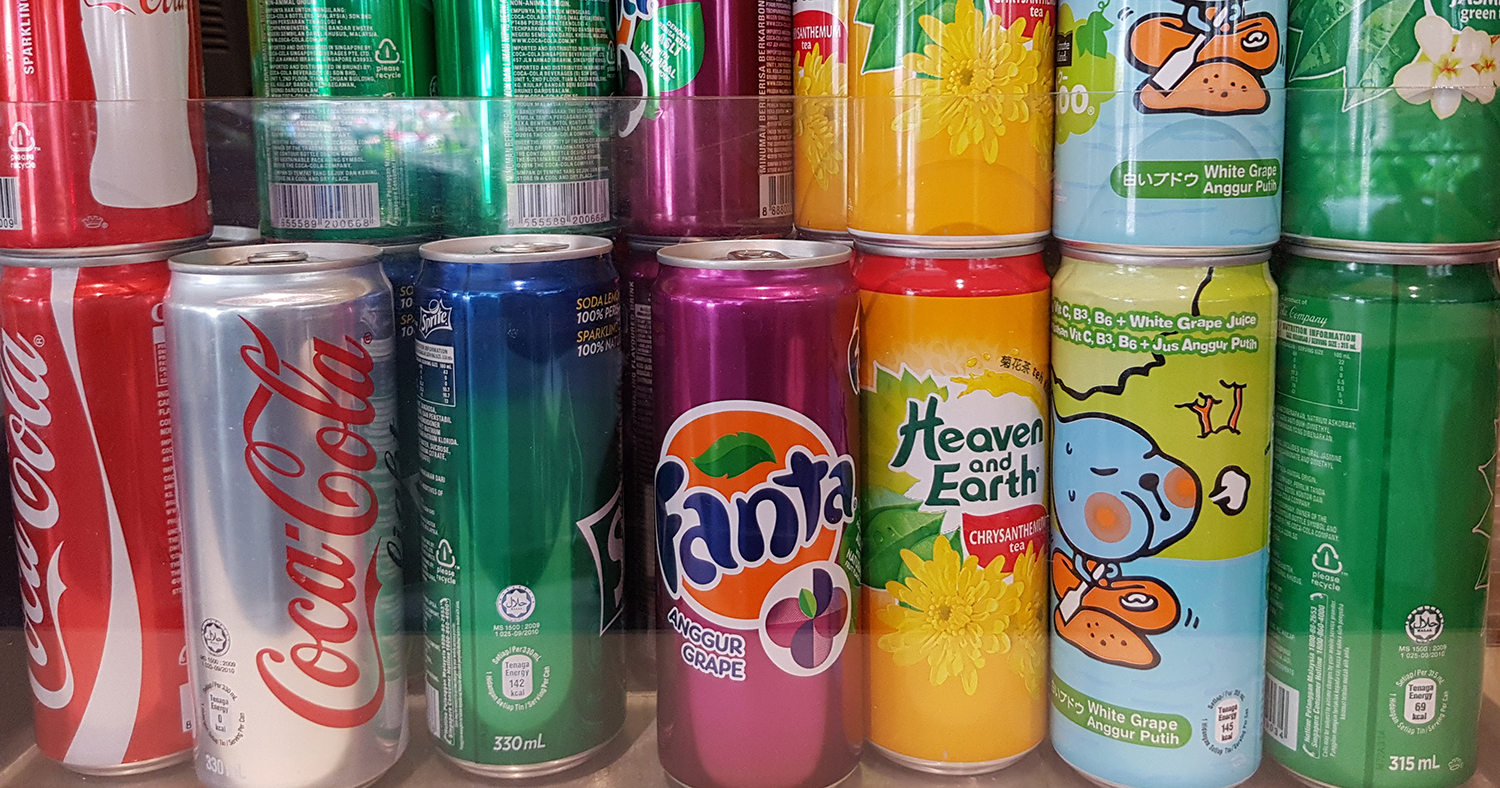 Canned Drinks. Served at Café Malabar, authentic Kerala & Malabar restaurant at 142 Arab Street, Singapore.