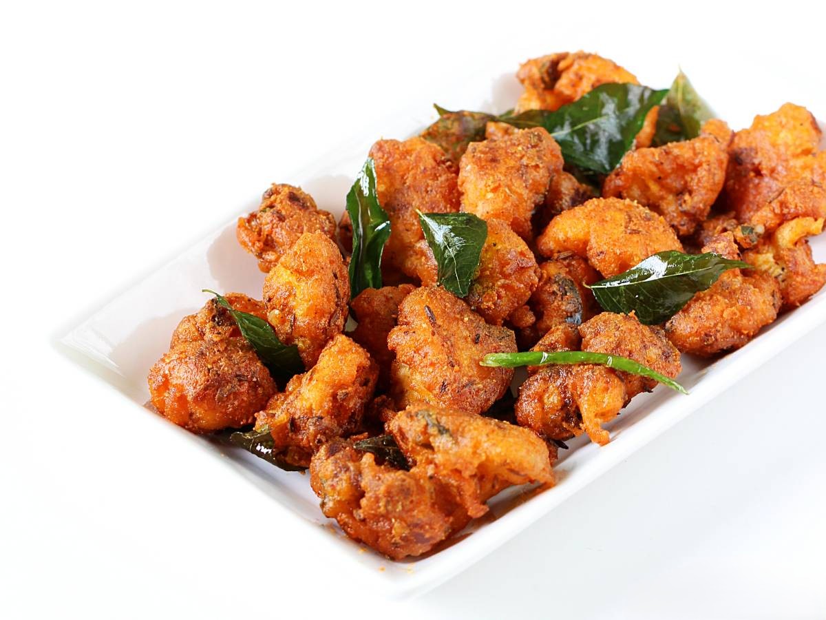 Gobi 65 — Fried spiced cauliflower.. Served at Café Malabar, authentic Kerala & Malabar restaurant at 142 Arab Street, Singapore.